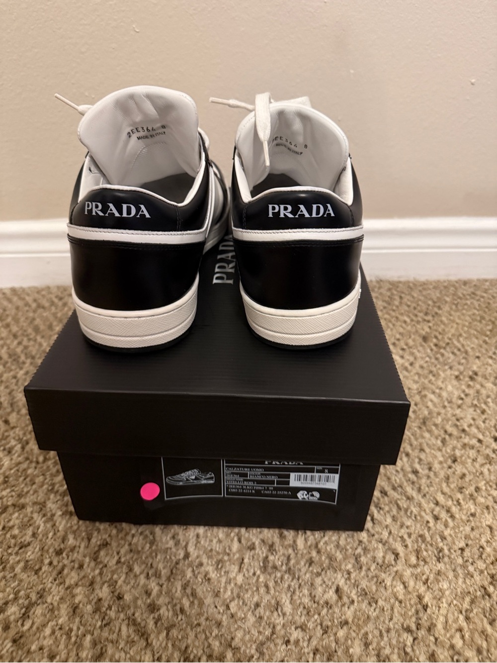 Prada Black and White Low-Top Leather Sneakers - Picture 8 of 11